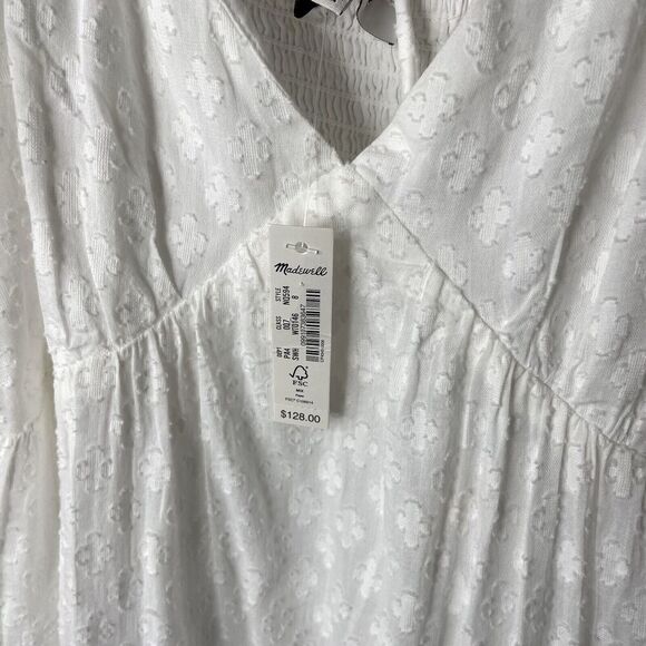 MADEWELL Midi Dress Women 8 Tie-Back Tiered NEW White V-Neck NQ594 - Picture 13 of 13